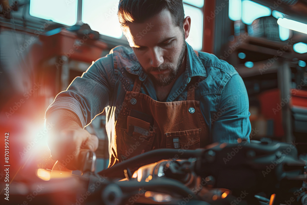 Skilled auto mechanic working in his workshop Skilled auto mechanic working in his workshop