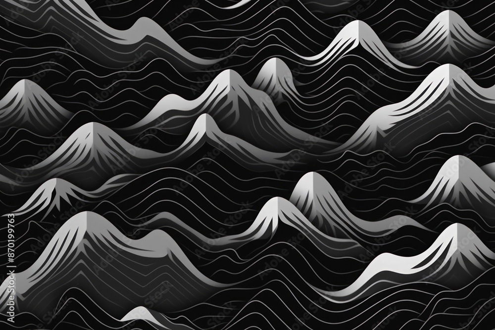 Obraz premium Black and white mountain line arts wallpaper, luxury landscape background design for cover, invitation background, packaging design, fabric, and print. Black and white colors. 