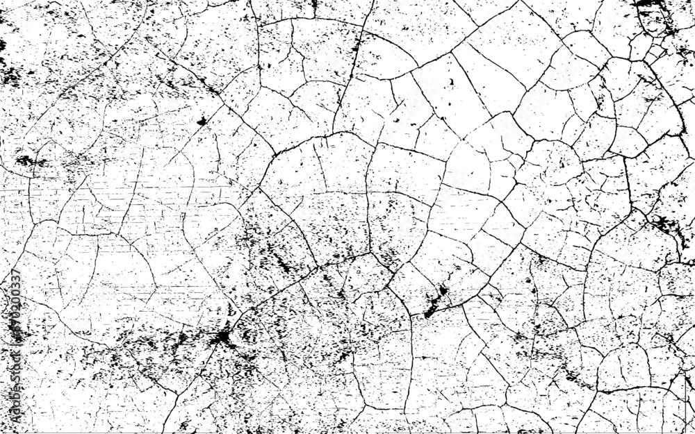 Obraz premium Black and White Grunge Style. Noise Rough Design. Vector Illustration. Cracked earth desert texture. Cracked earth, desert texture abstract vector background. Scratches on cracked earth texture.