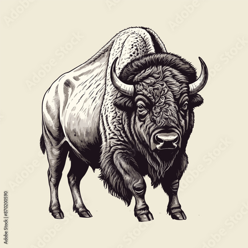 Detailed Vector Illustration of a Bison