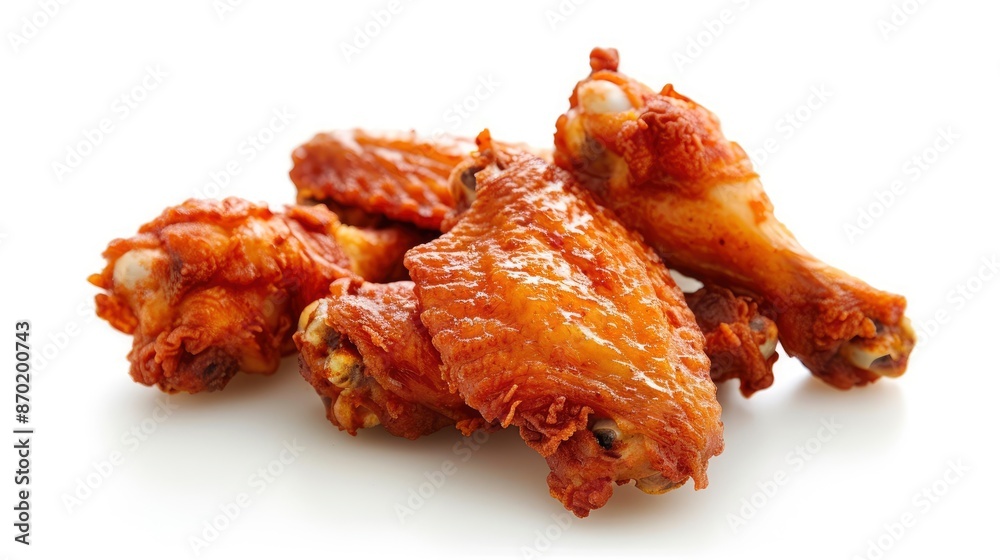 Deep Fried Chicken Wings And Bones On A White Background, A Crispy Treat Deep Fried Chicken Wings And Bones On A White Background, A Crispy Treat