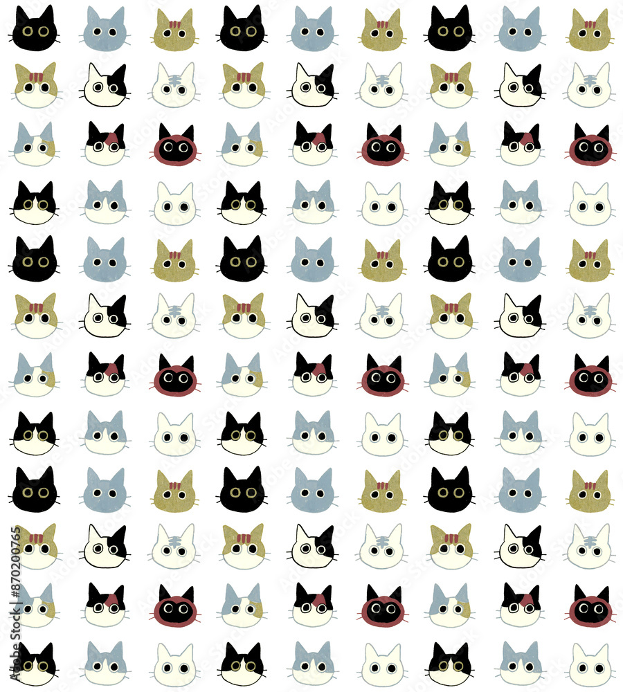 シンプルでかわいい猫柄 手描きイラストのシームレスパターン シンプルでかわいい猫柄 手描きイラストのシームレスパターン