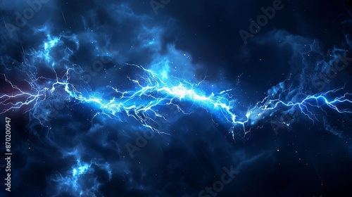 An electrifying burst of blue lightning streaks across the sky, illuminating the darkness with its raw power.