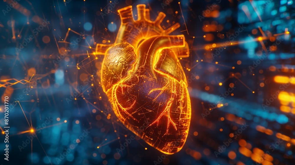 Glowing Digital Heart Visualization with Neural Network and Futuristic Elements Glowing Digital Heart Visualization with Neural Network and Futuristic Elements