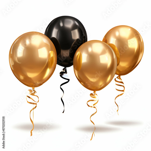 black and gold party balloons isolated on white