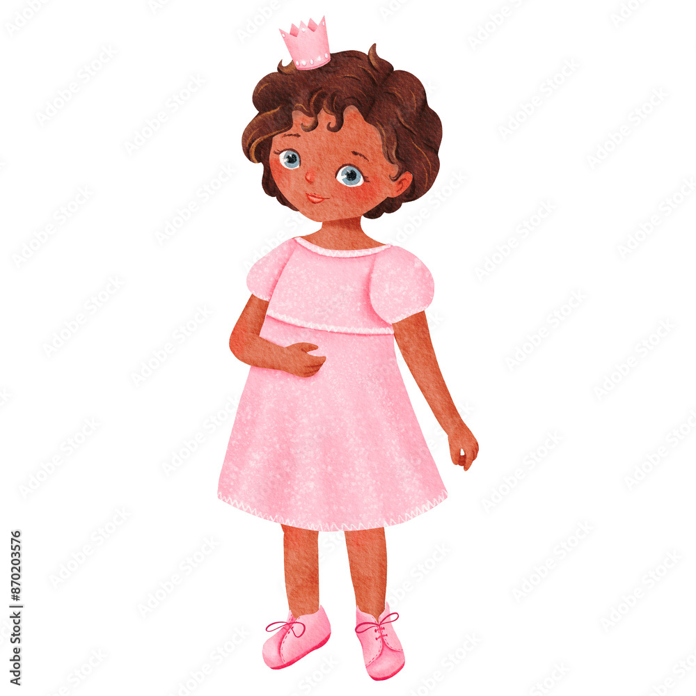 Illustration of a girl princess in pink dress and crown, great for kids creativity Illustration of a girl princess in pink dress and crown, great for kids creativity