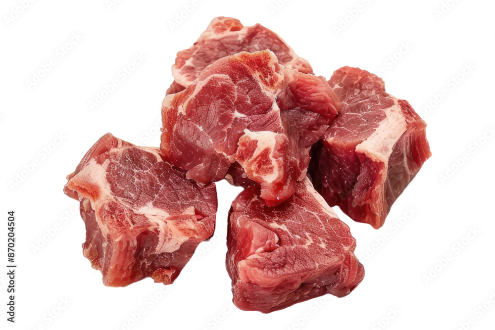Pieces of raw meat isolated on transparent background