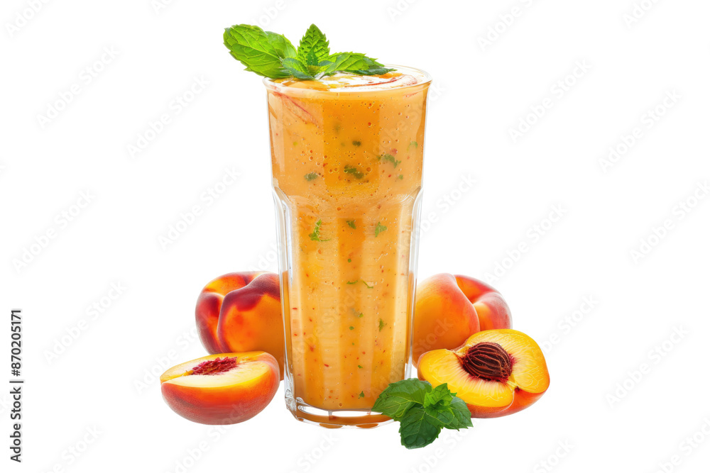 Peach smoothie in a glass with peach isolated on transparent background Peach smoothie in a glass with peach isolated on transparent background