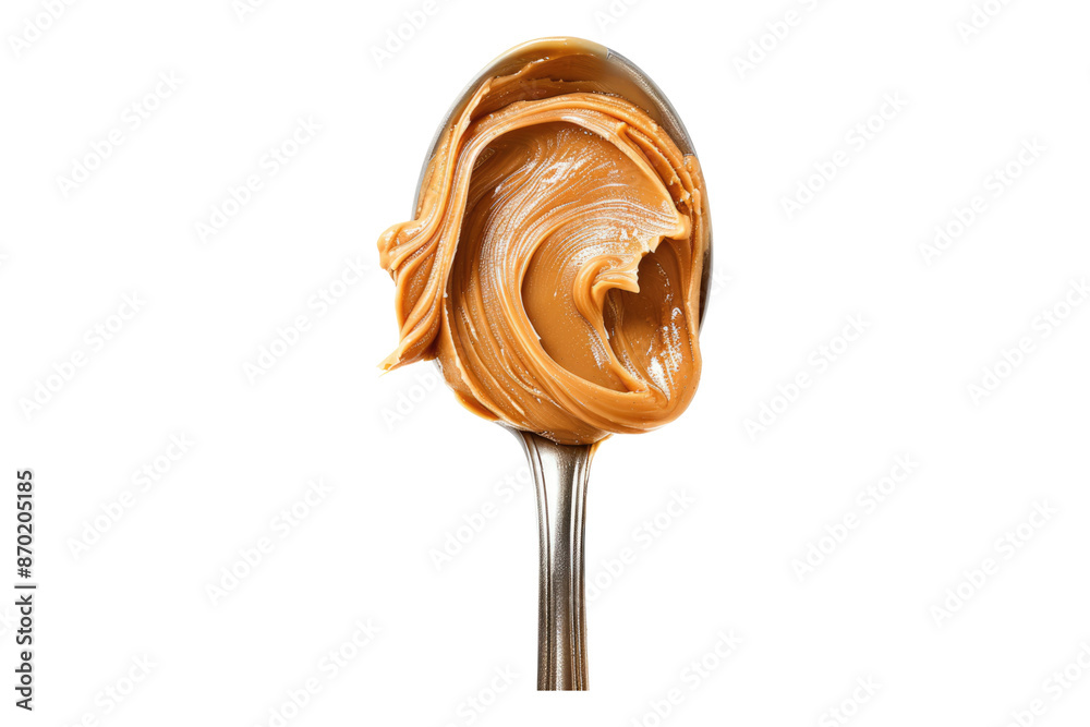 Fototapeta premium Peanut butter on spoon isolated on transparent background