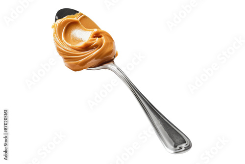 Peanut butter on spoon isolated on transparent background