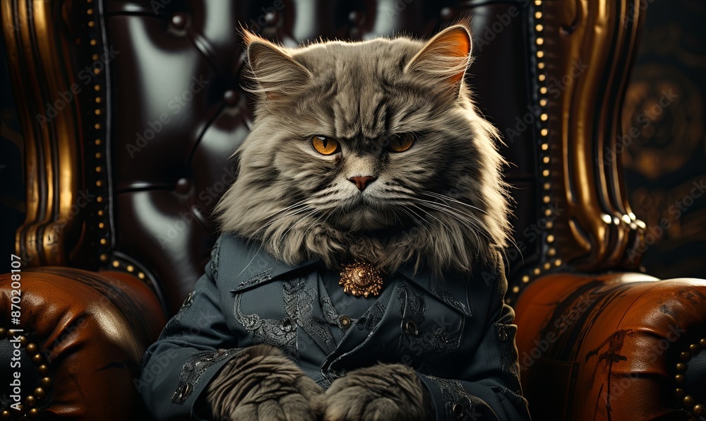 Cat Sitting on Brown Chair Cat Sitting on Brown Chair
