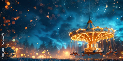 Enchanted Night Carousel in a Forest with Whirling Lights