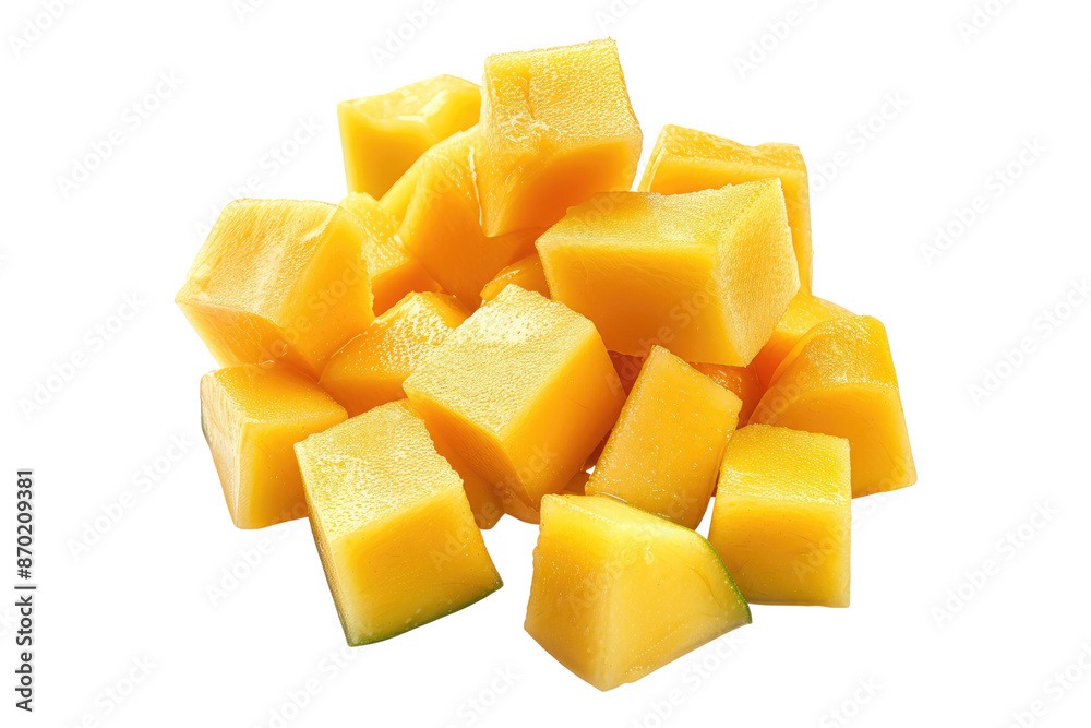Sliced mango cubes isolated on transparent background Sliced mango cubes isolated on transparent background