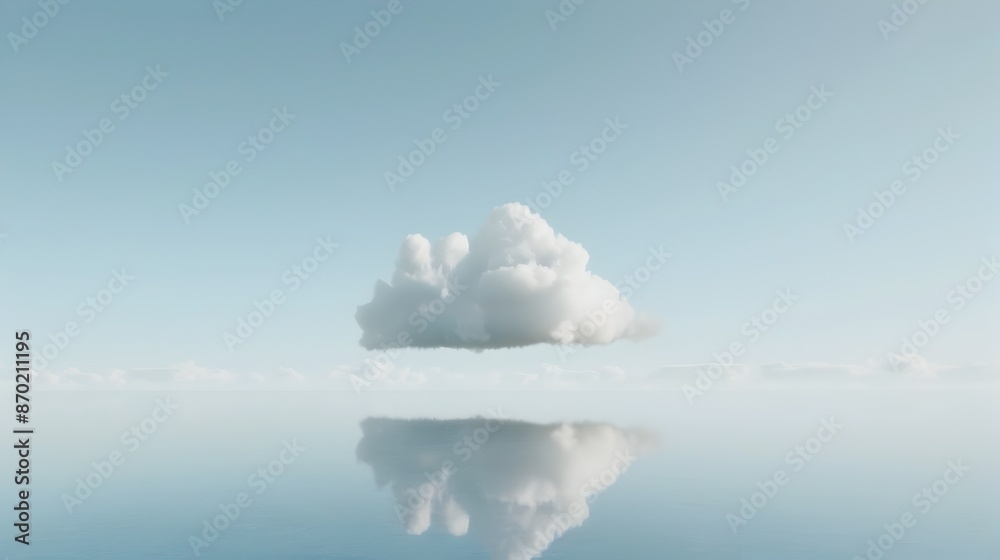 Naklejka premium Peaceful Solitary Cloud in Tranquil Minimalist Sky Setting