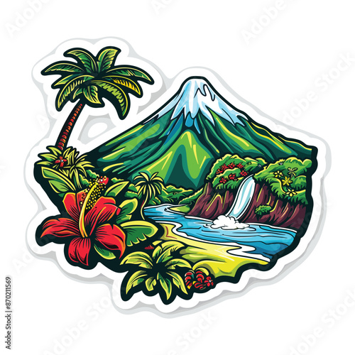 Vintage tropical art of beach island paradise logo design
