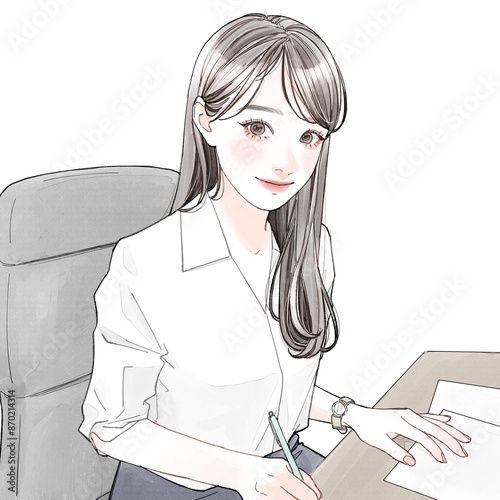 デスクワーク中の女性 photo