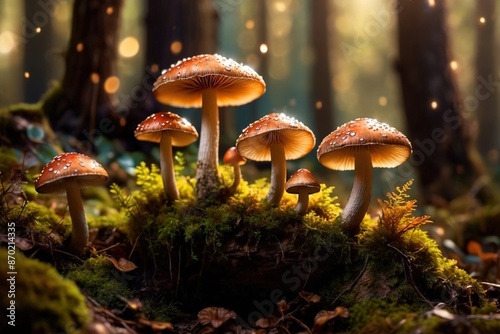 Magic fantasy mushrooms toadstools in enchanted forest © Kheng Guan Toh