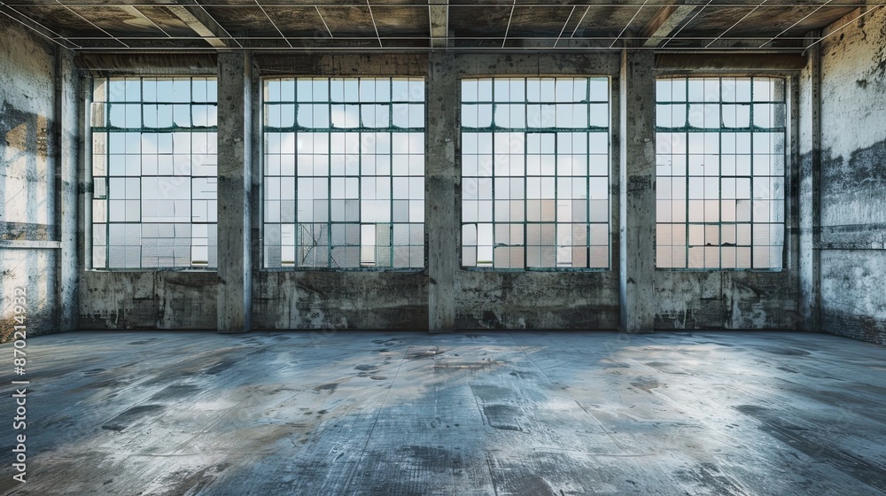 Empty warehouse Industrial interior with large windows and concrete floor. Empty warehouse Industrial interior with large windows and concrete floor.