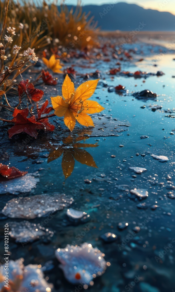 Autumn Leaf Reflection in Water. Autumn Leaf Reflection in Water.