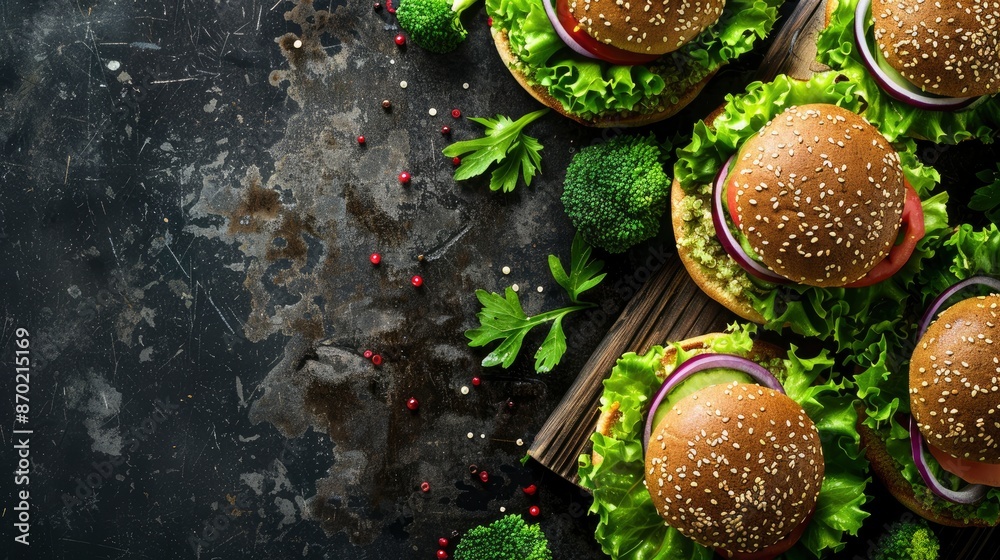 Green Broccoli And Quinoa Burgers With Lettuce, Healthy And Fresh Green Broccoli And Quinoa Burgers With Lettuce, Healthy And Fresh