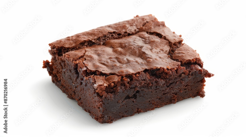 A piece of dark chocolate brownie, close-up, white background, studio lighting, ideal for dessert display, visually appealing for advertising A piece of dark chocolate brownie, close-up, white background, studio lighting, ideal for dessert display, visually appealing for advertising