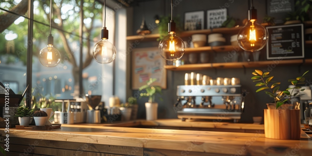 Cozy Cafe Interior with Rustic Decor and Warm Lighting Cozy Cafe Interior with Rustic Decor and Warm Lighting