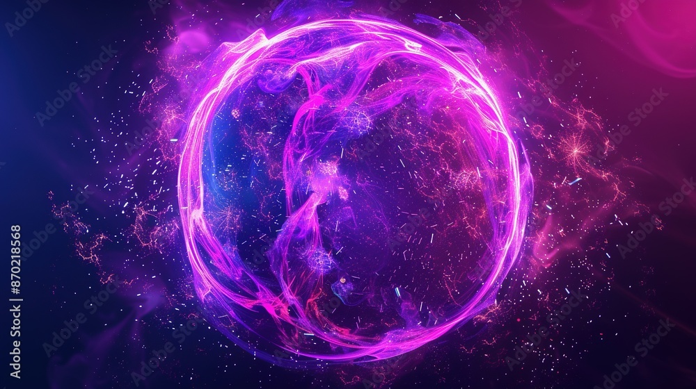 Abstract Glow: Neon Energy Sphere with Magical Particles and Waves