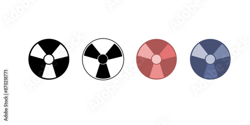 adiation Hazard Sign. Symbol of radioactive threat alert. Black hazard emblem isolated in yellow circle on white background.