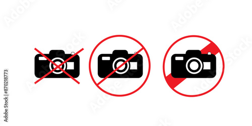 symbol sign set. No photographing and filming prohibit icon logo collection.
