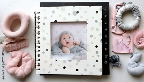 White photo album with a baby