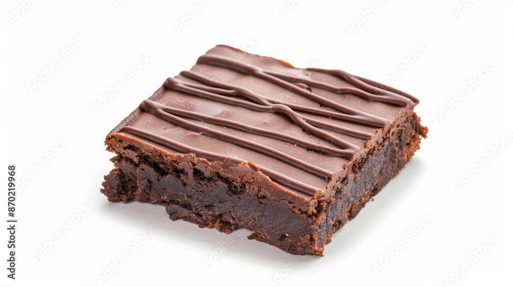Close-up of a chocolate cake brownie, dark chocolate, isolated on a white background, studio lighting, perfect for dessert display and advertising