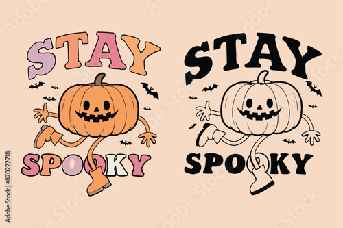 stay spooky Halloween t shirt illustration,vintage t shirt design cartoon  retro Groovy style
happy halloween 