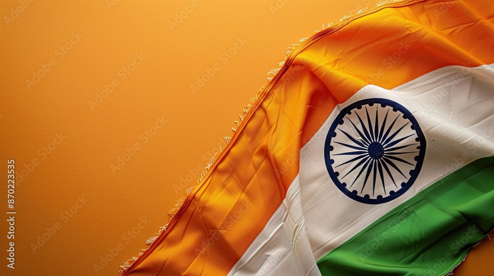 The Indian flag on a solid orange background.