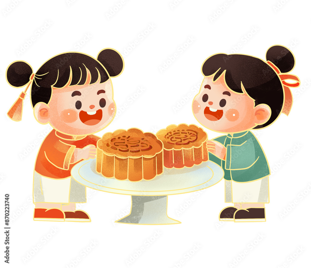 Mid-autumn festival eating mooncakes illustration Mid-autumn festival eating mooncakes illustration