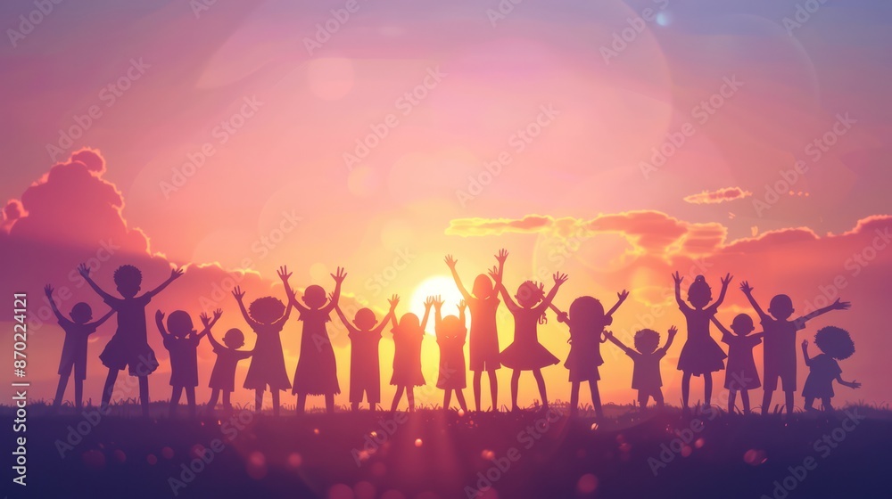Silhouette of Stick Characters Celebrating and Cheering Silhouette of Stick Characters Celebrating and Cheering