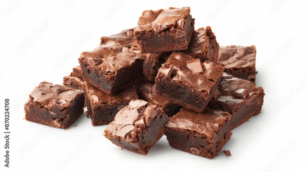 Tower of decadent chocolate brownies, isolated background, studio lighting, visually appealing, perfect for confectionery advertising and display Tower of decadent chocolate brownies, isolated background, studio lighting, visually appealing, perfect for confectionery advertising and display