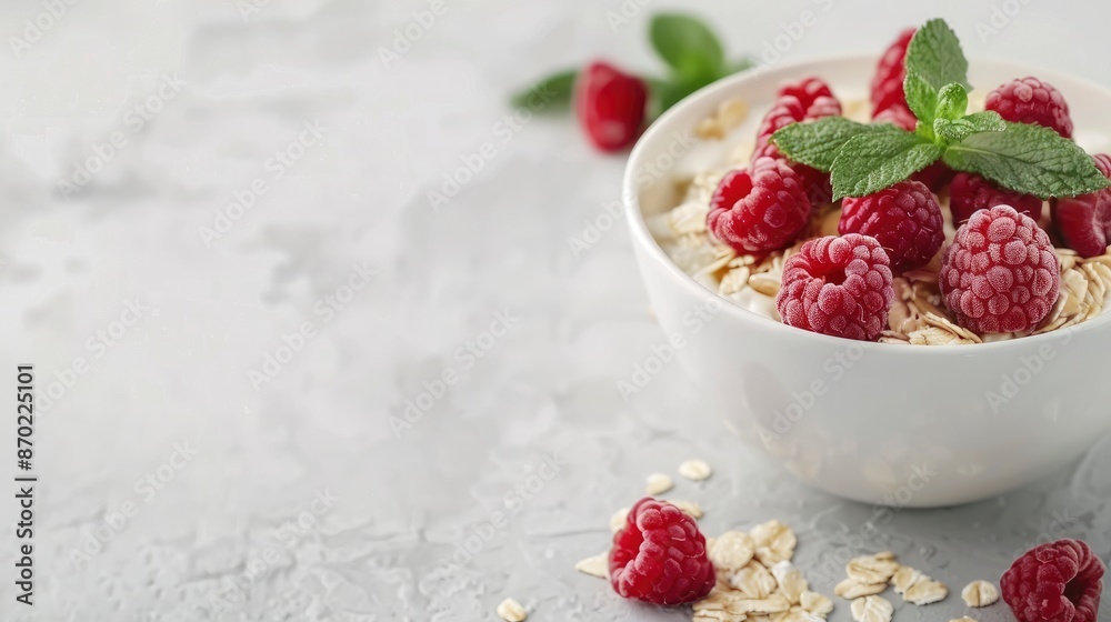 Oatmeal With Yogurt And Raspberries, A Healthy Breakfast Oatmeal With Yogurt And Raspberries, A Healthy Breakfast