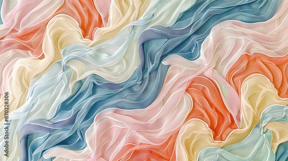 Obraz premium A close-up image of multi-colored fabric featuring a repeating wave pattern