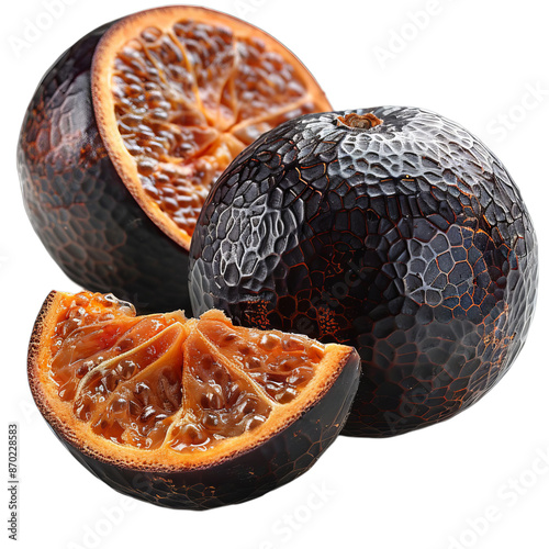 Detailed cutout of a A whole safou fruit isolated  photo