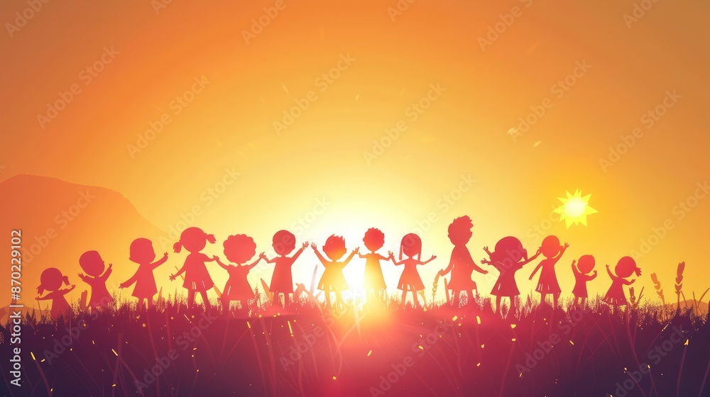 Silhouette of Stick Characters Celebrating and Cheering Silhouette of Stick Characters Celebrating and Cheering