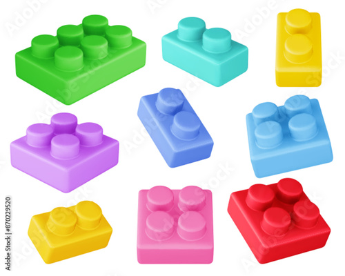Plastic constructor bricks set isolated on white background. Vector realistic illustration of colorful plastic construction blocks for education games, present for child, creativity development toys