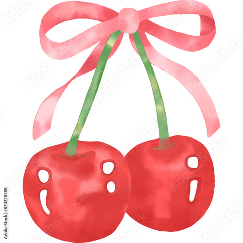 cherries with ribbon bow