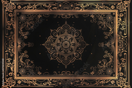 Ornate Mandala and Floral Patterns on Black Background, Blending Elegance with Mystical Symbolism