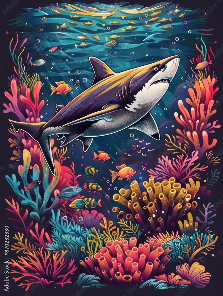 Fototapeta premium Shark in a Vibrant Coral Reef