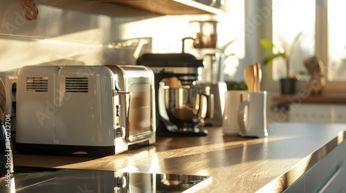 Modern Kitchen Countertop with Morning Sun Reflection