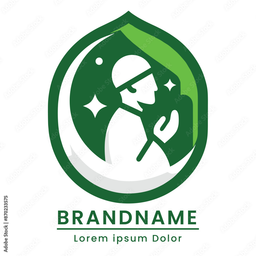 Green ramadhan prayer logo with natural elements and spiritual theme Green ramadhan prayer logo with natural elements and spiritual theme