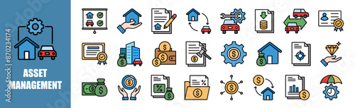 asset management icon set for design elements,business, management, investment, financial, finance