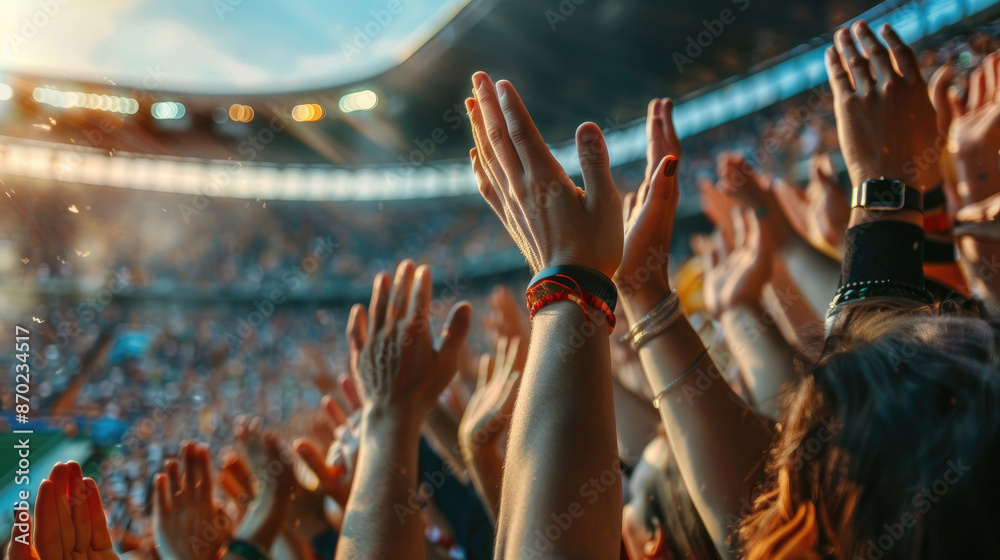 Crowd of Football Enthusiasts Cheering and Clapping in Stadium Crowd of Football Enthusiasts Cheering and Clapping in Stadium