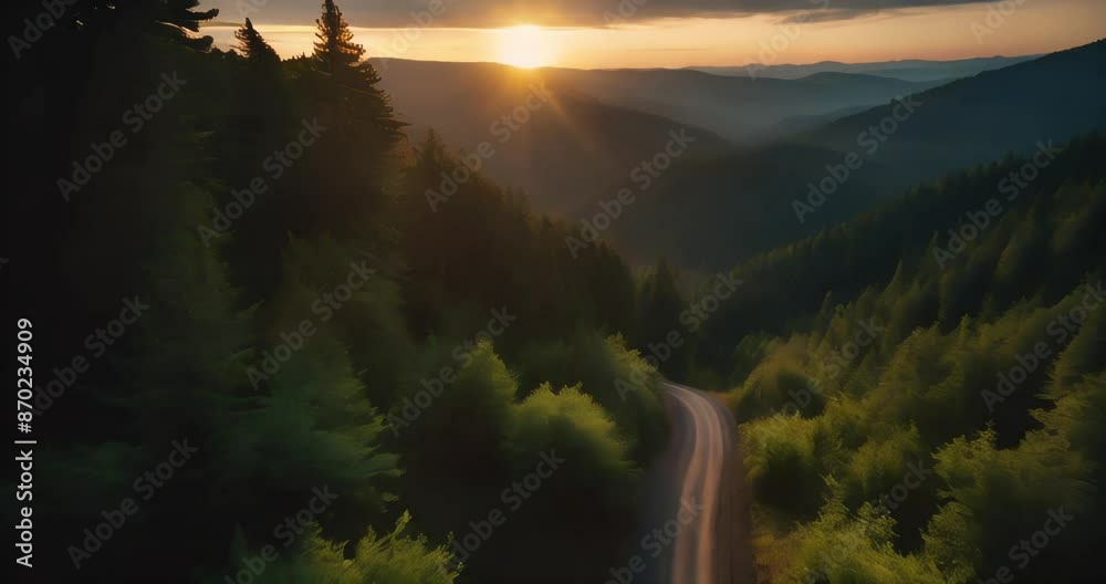 Winding Forest Road at Sunset in the Appalachian Mountains