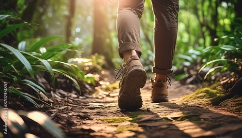 imagen de pies de persona caminando en la selva 2 photo